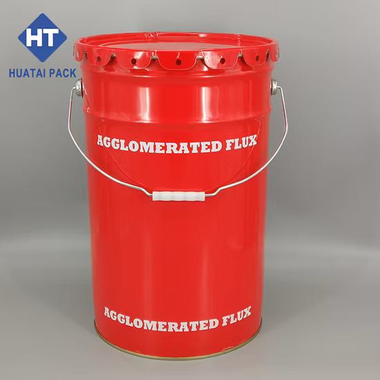 25-литровое ведро для краски со стальным барабаном и белой жестью с открытым верхом и логотипом, с крышкой и металлической ручкой